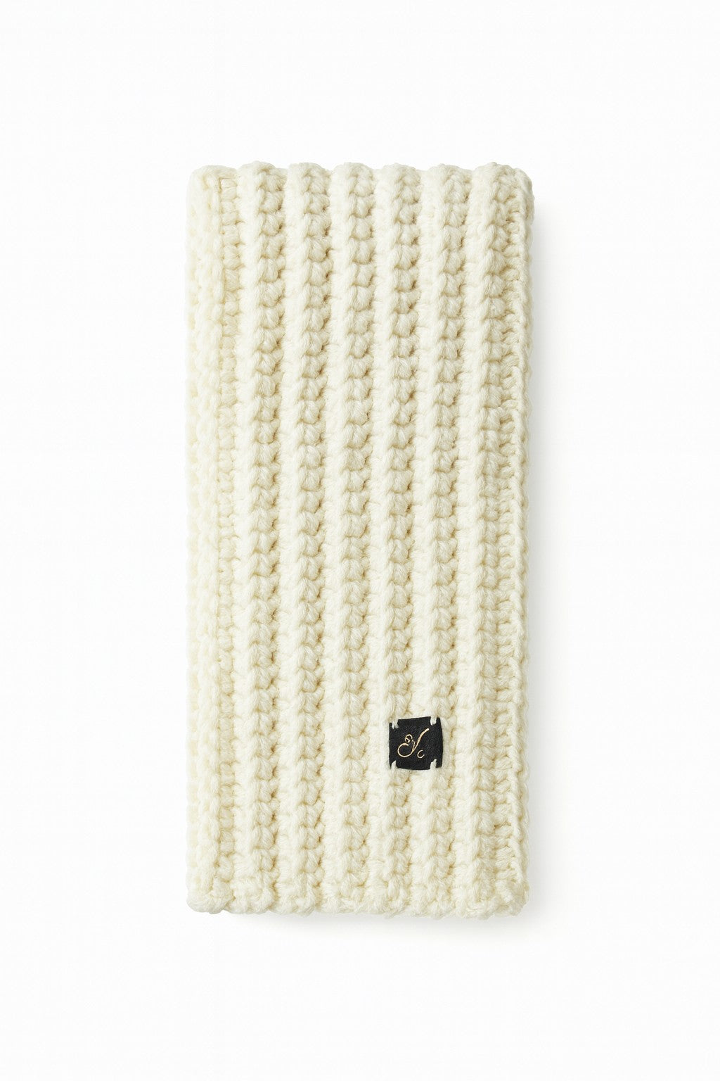 Admay Off-White handmade crochet scarf with double-yarn texture, minimalist handmade design, and luxury warmth.