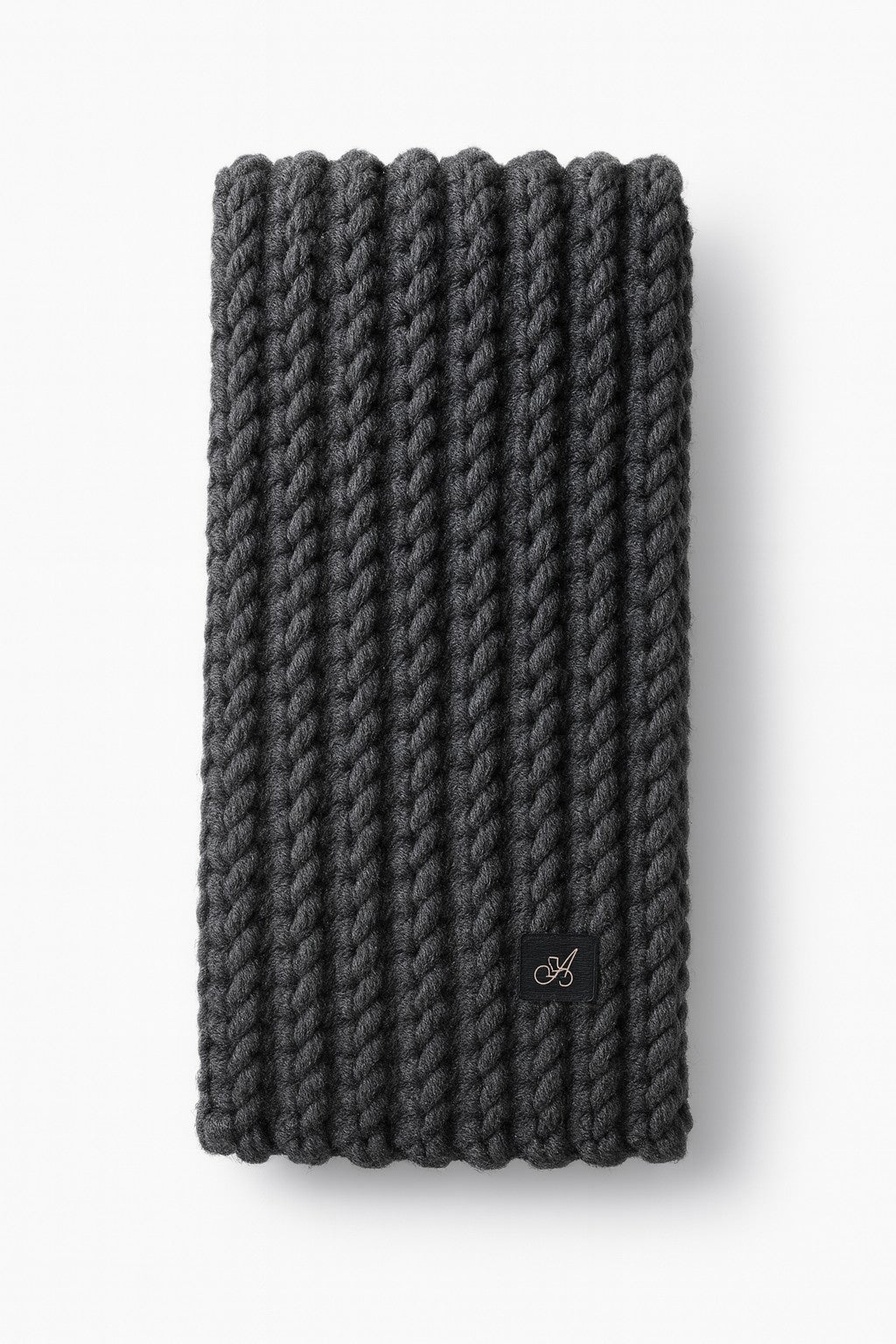 Admay Charcoal Gray handmade crochet scarf with double-yarn craftsmanship, enduring warmth, and timeless handmade design.