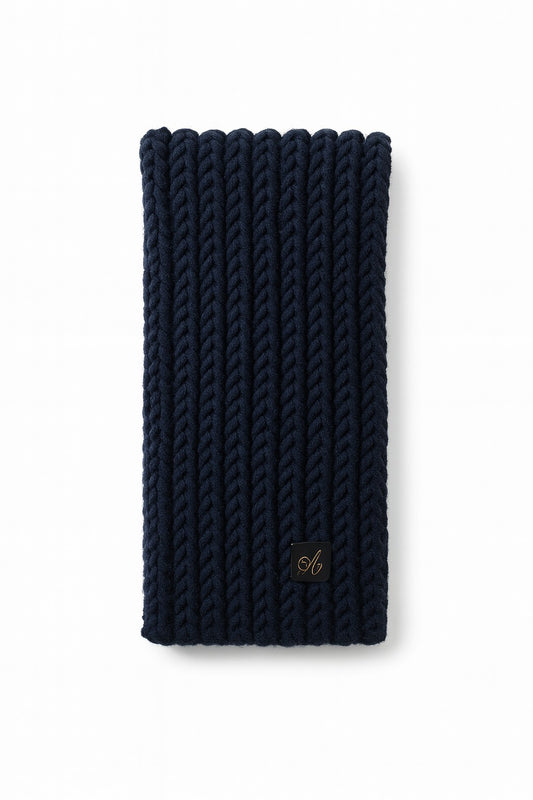 Admay Classic Black handmade crochet scarf, double-yarn craftsmanship, handcrafted luxury warmth, classic handmade comfort.