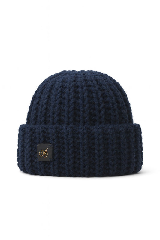 Admay Navy Blue handmade crochet beanie with double-yarn craftsmanship for timeless handmade style and luxury warmth.